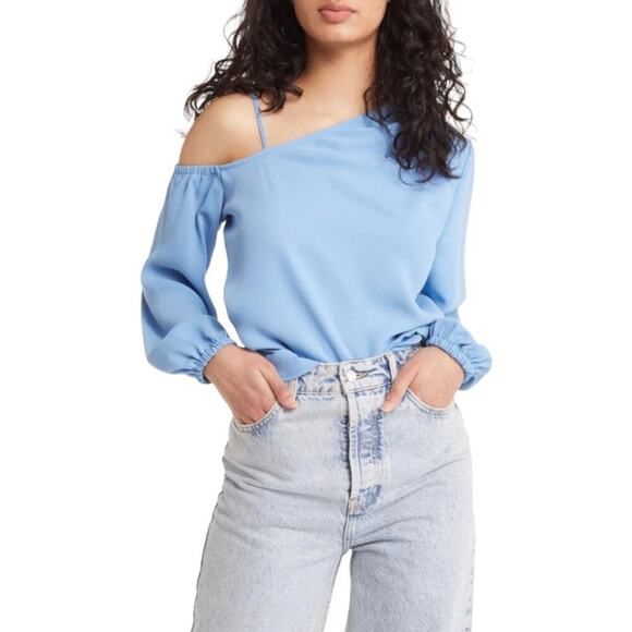 Open Edit Pleated Asymmetric Top Blue Size Small NWOT $59 MSRP - Picture 1 of 8